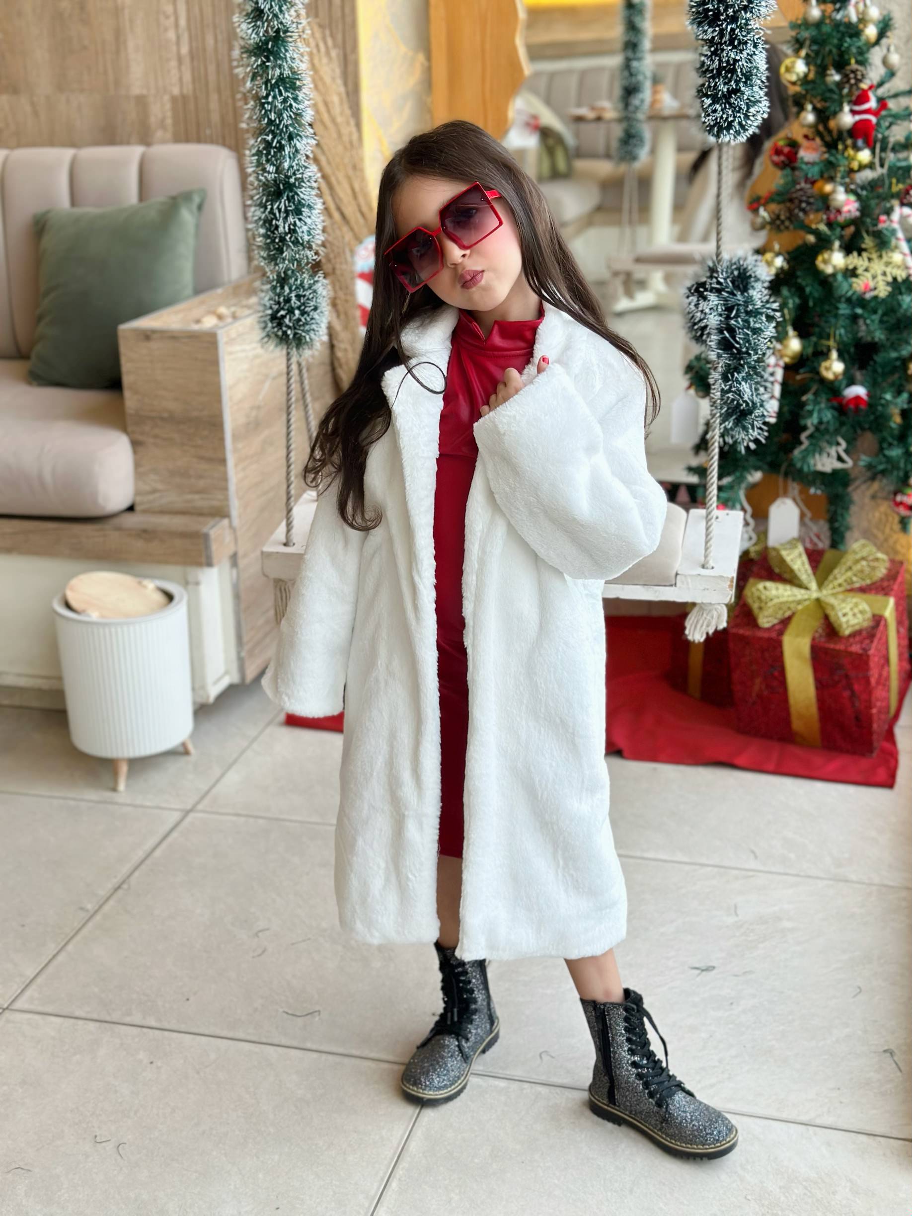 Twin outfit Fur - coat and leather dress