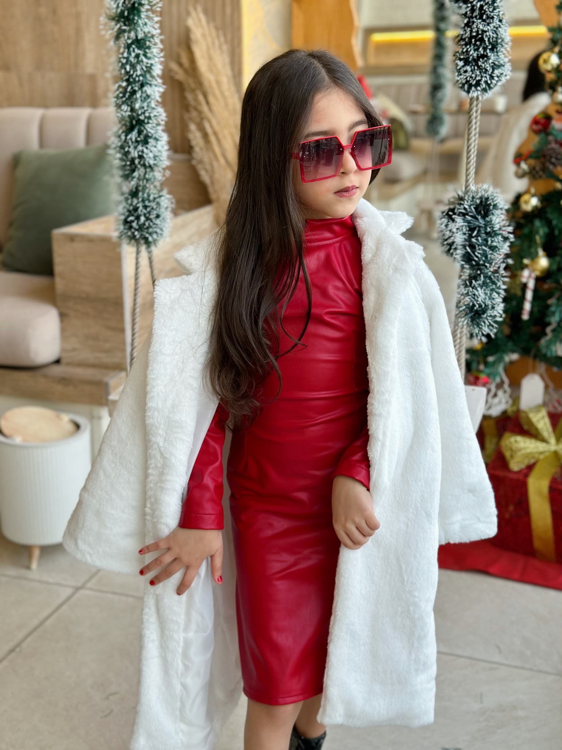 Twin outfit Fur - coat and leather dress