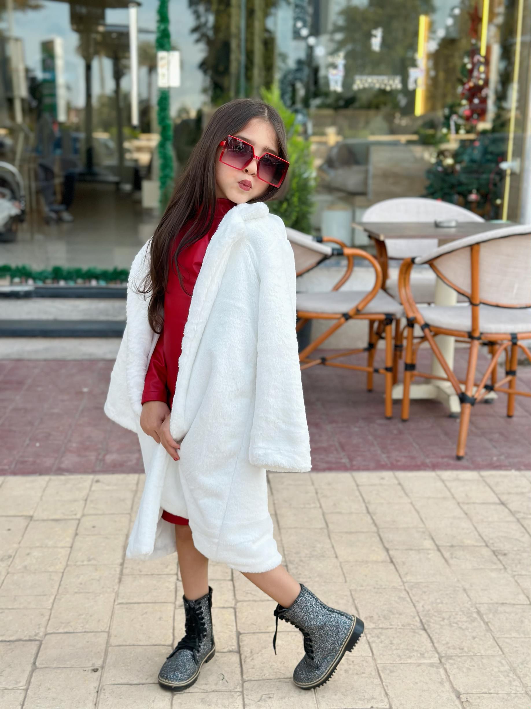 Twin outfit Fur - coat and leather dress